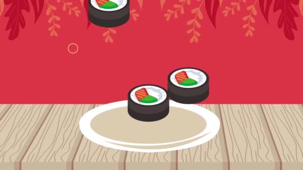 Japanese Sushi Delicious Animation Video Animated — стоковое видео