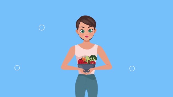 Woman Vegetables Animation Icon Video Animated — стоковое видео