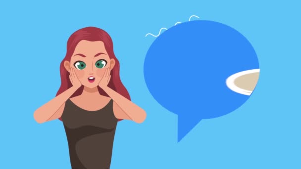 Woman Hamburger Speech Bubble Video Animated — Vídeos de Stock