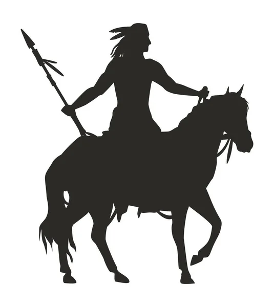 Native Warrior Horse Silhouette — Stock Vector