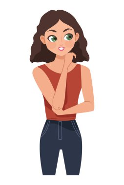 beautiful woman thinking position character