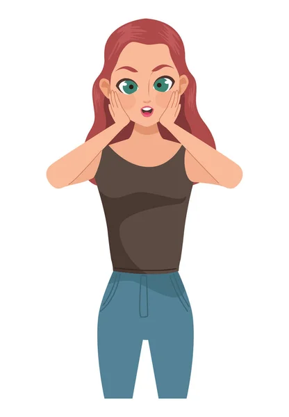 Beautiful Redhead Terrified Woman Character — Image vectorielle