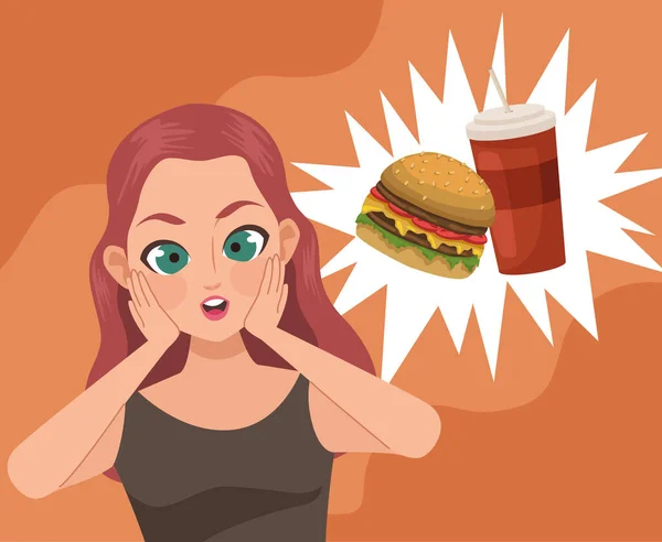 Woman Thinking Hamburger Character — Image vectorielle