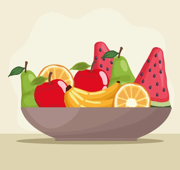Prato Com Frutas Comida Saudável —  Vetores de Stock