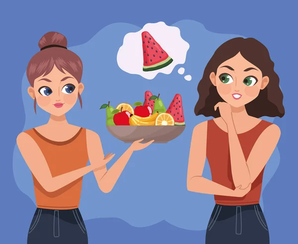 Girls Fresh Fruits Characters — Stockvector