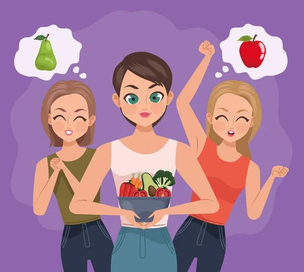 Girls Fruits Vegetables Characters — Stockvector