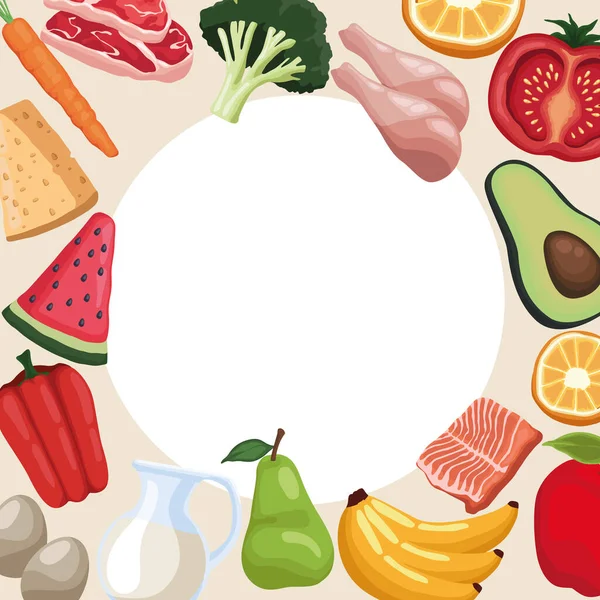 Healthy Food Ingredients Frame Poster — Vetor de Stock