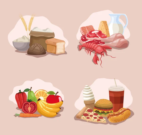 Four Differents Foods Menus Icons — ストックベクタ