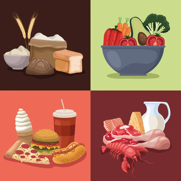 Four Delicious Foods Menus Icons — Image vectorielle