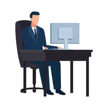 elegant businessman using desktop character