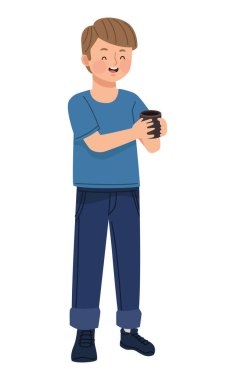 young man with coffee mug character