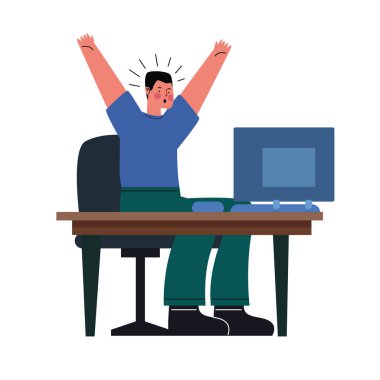 happy man using desktop character