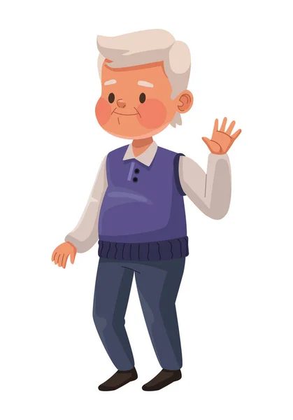 Old Man Saludating Standing Character — Stock Vector