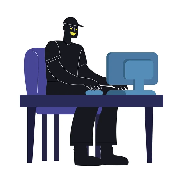 Hacker Silhouette Using Desktop Character — Wektor stockowy