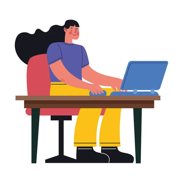 Woman Using Laptop Workplace Scene — Stock vektor