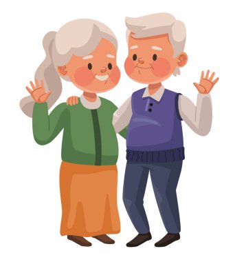 old lovers couple saludating characters