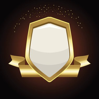 golden shield in ribbon emblem