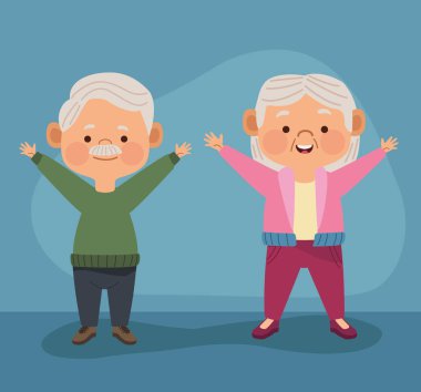 happy old couple celebrating characters
