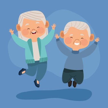 happy old couple jumping characters