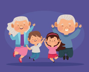 grandparents couple with kids characters
