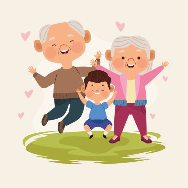 grandparents couple with grandson characters