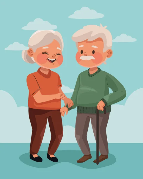 Grandparents Couple Clouds Scene — 图库矢量图片