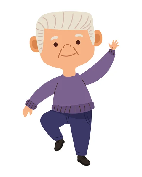 Old Man Practicing Exercise Character — Stock Vector