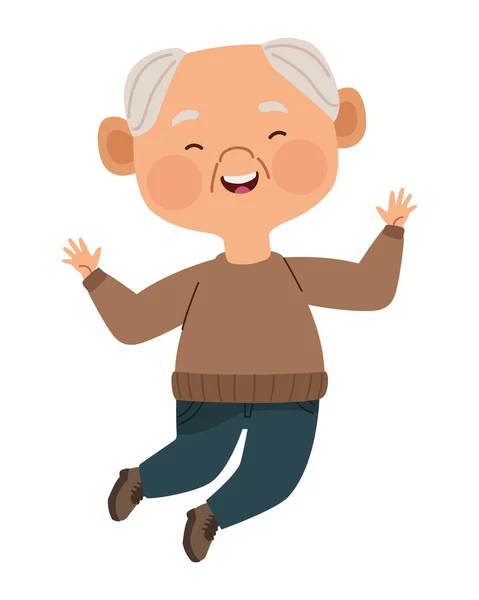 Asian Old Man Jumping Character — Stock Vector