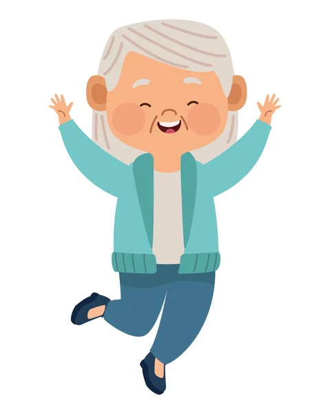 Asian Old Woman Jumping Isolated Icon — Stock Vector