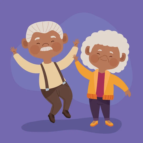 Happy Afro Old Couple Characters — Vector de stock