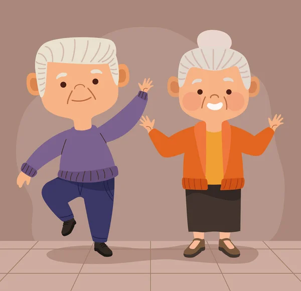 Old Couple Smiling Happy Characters — Vector de stock