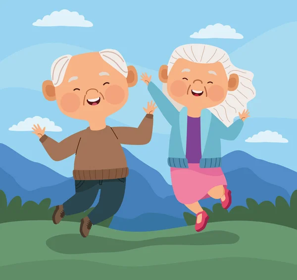 Old Couple Landscape Characters — Stockvektor