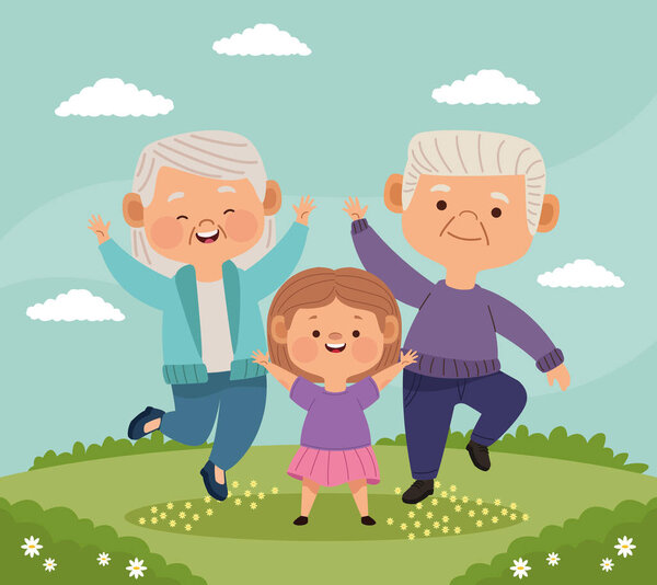 grandparents couple with granddaughter characters