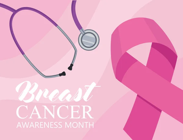 Breast Cancer Awareness Card Stethoscope — Stockvector