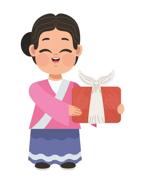 Woman Lifting Chuseok Gift Character — Vetor de Stock