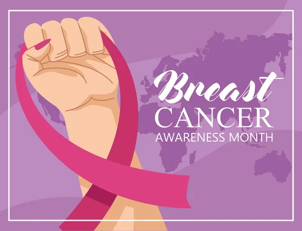 Breast Cancer Awareness Lettering Ribbon — Stockvector