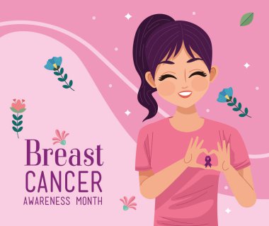 breast cancer lettering with woman card
