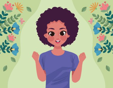 afro woman in floral frame character