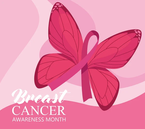 Breast Cancer Awareness Lettering Butterfly — Stockvector