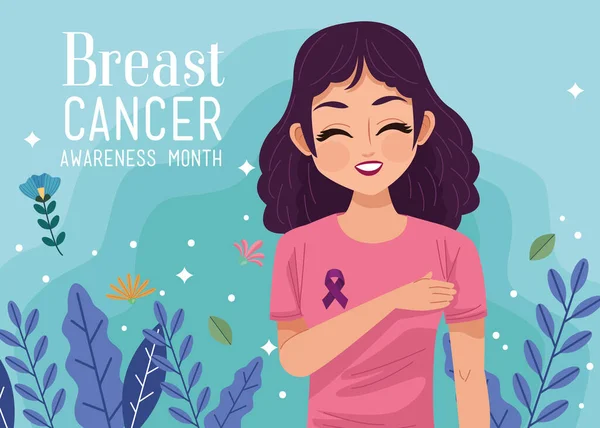 Breast Cancer Lettering Lady Card — ストックベクタ