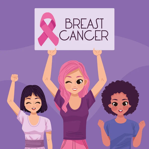 Breast Cancer Lettering Poster Girls — Vetor de Stock