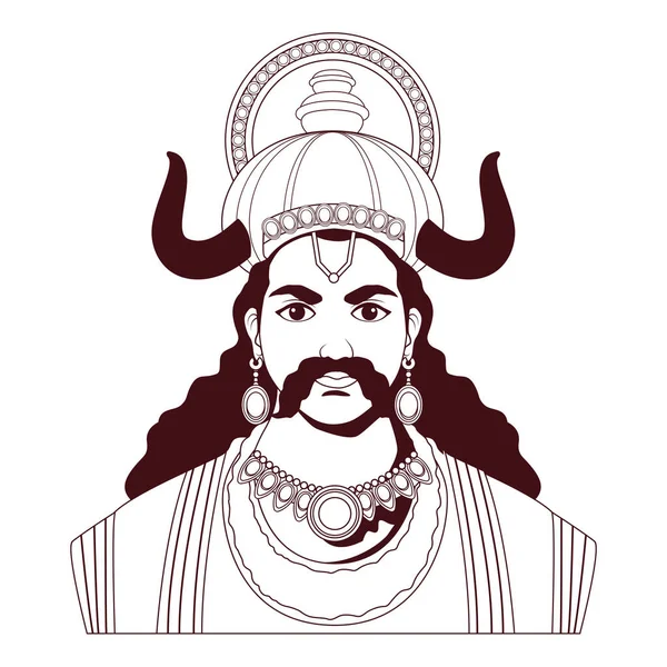 Ravana King Demons Monochrome Character — Vettoriale Stock