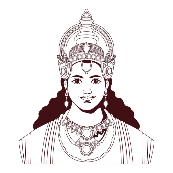 Lord Rama God Dussehra Monochrome Character — Stock Vector