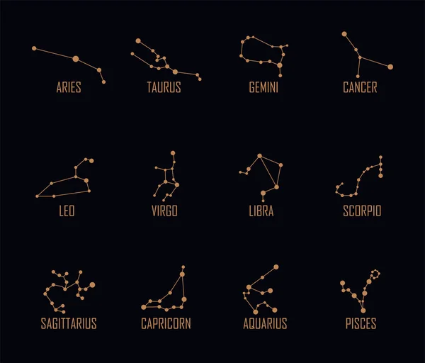 Twelve Zodiac Costellations Set Icons — Wektor stockowy