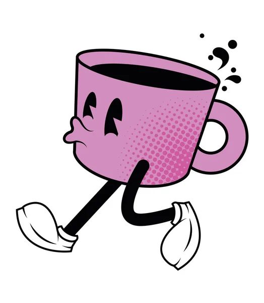 Coffee Cup Walking Cartoon Character — Vector de stock