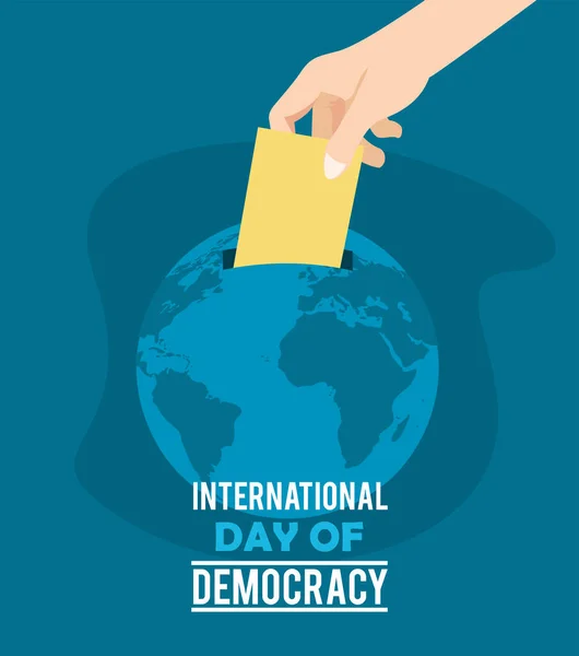 International Day Democracy Lettering Postcard Planet — 스톡 벡터