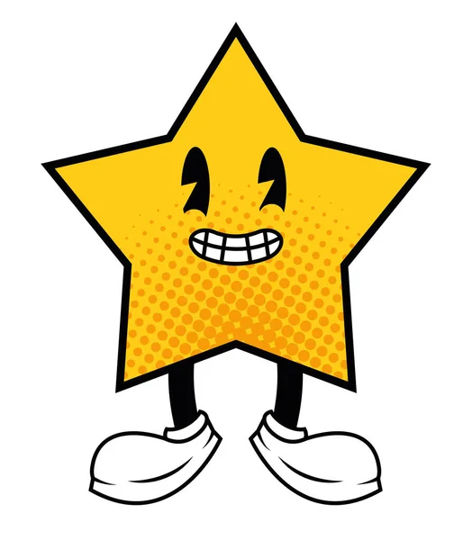 Star Standing Cartoon Old School Character - Stok Vektor