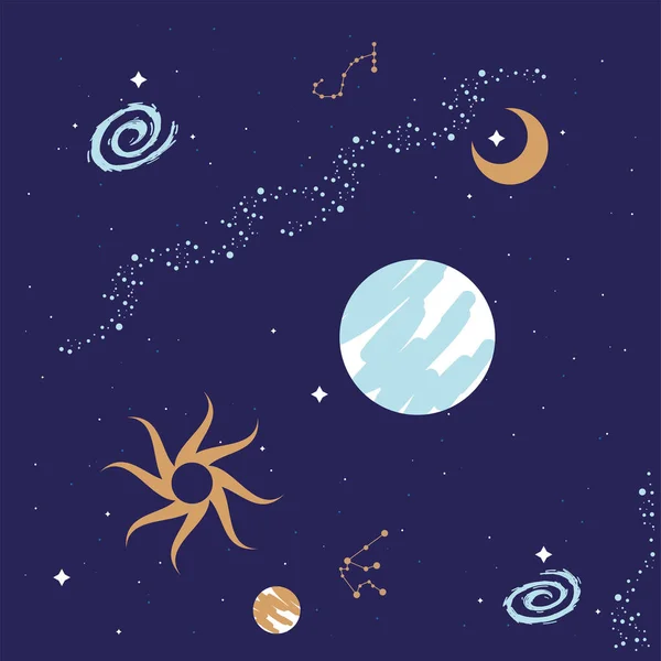 Planets Costellations Space Scene — Stockvector