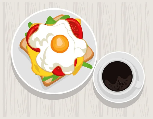 Sandwich Egg Fried Breakfast Airview — Stock Vector
