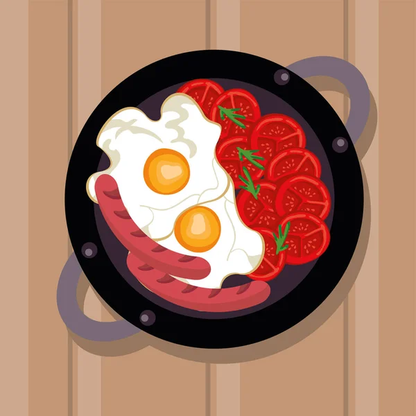 Eggs Sausages Frieds Breakfast Airview — Stockvector